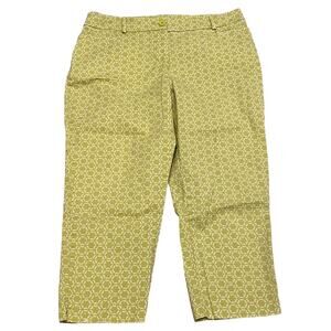 Talbots Size 12P Flat Front Pants Green White Dragonfly Print Trousers Ankle